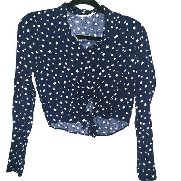 H&M | Navy Blue White Stars Front Tie Crop Top - Picture 2 of 8